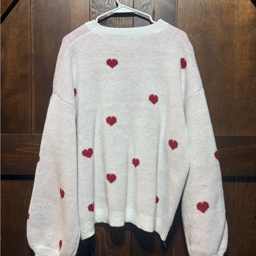 Cozy Heart Pattern Sweater in White and Red